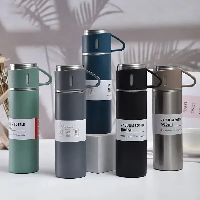 Stainless Steel Vacuum Flask Set – 500ml + 2 Cups