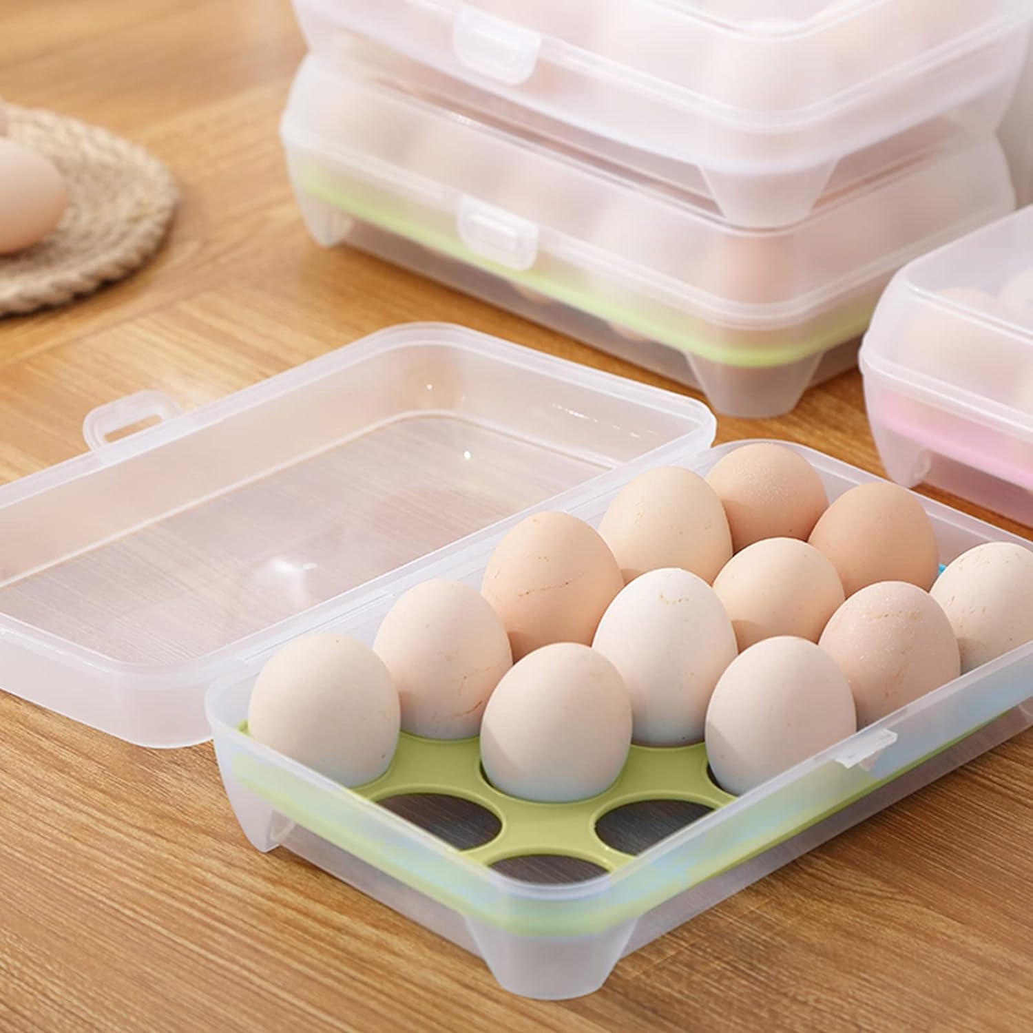15-Grid Egg Storage Box with Lockable Lid