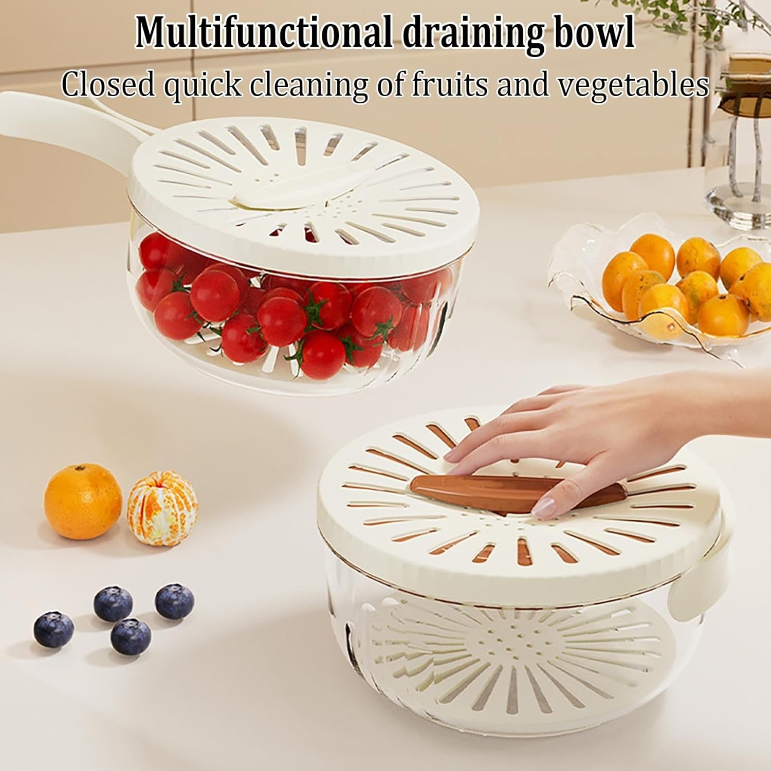 Dual-Layer Fruit & Veg Drain Basket – With Lid