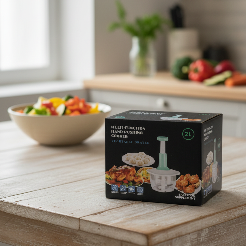 Manual 2L Multi-Function Food Processor – Hand-Push Grater & Chopper