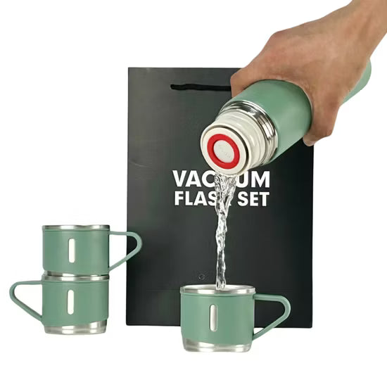 Stainless Steel Vacuum Flask Set – 500ml + 2 Cups