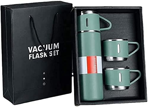 Stainless Steel Vacuum Flask Set – 500ml + 2 Cups